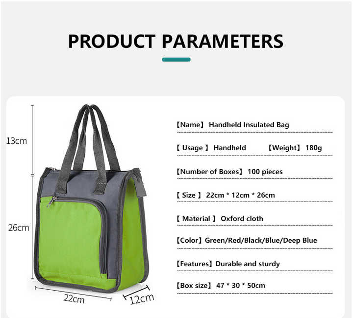 Black Portable Insulated Lunch Bag for Office, Picnic, and Grocery Use